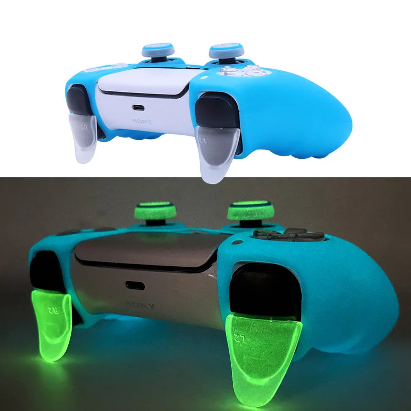 Funda de silicona suave que brilla en la oscuridad para PS5, accesorios para juegos de Control, funda de Joystick para mando de PS5