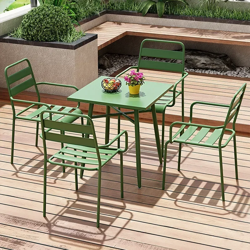 Outdoor courtyard wrought iron leisure tables and chairs creative milk tea shop cafe outdoor open-air metal dining table combina