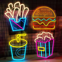 Business Shop Party Neon Sign Hamburger Pizza Fries Neon Light For Restaurant Eating House Wall Led Sign Food Shop Cinema Decor