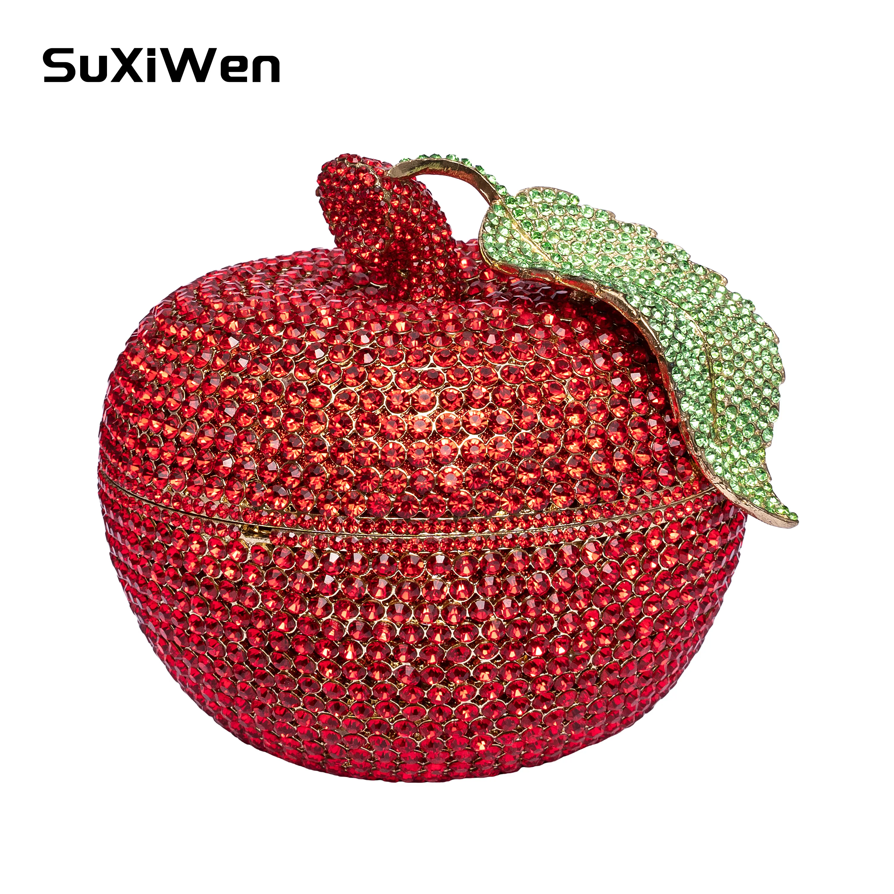 Luxury Crystal Stone Fruit Shape Clutch Purse Wedding Bridal Prom Party Apple Handbag Banquet Cocktail Diamond Evening Bag