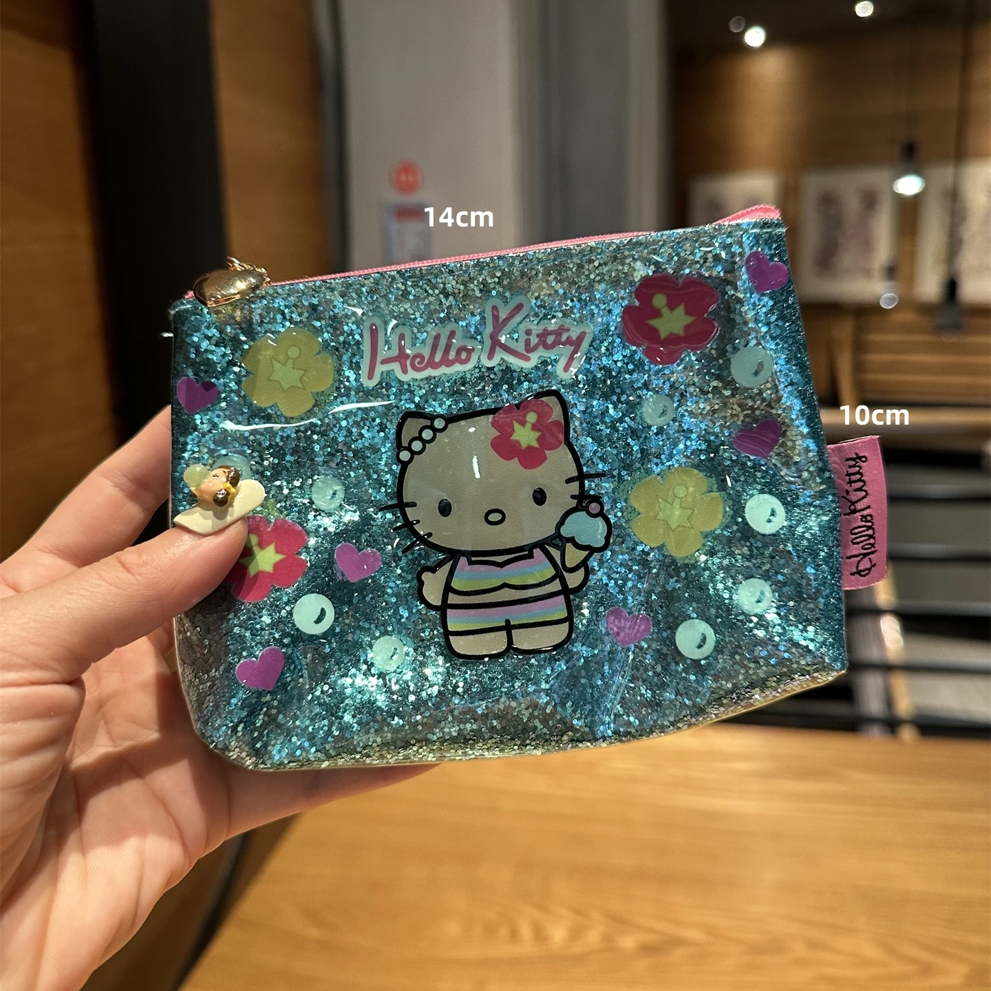 Uroczy portfelik na monety z motywem Hello Kitty, słodki kot, kosmetyki, słuchawki, przenośna torba do przechowywania certyfikatów, animacja, prezent świąteczny dla kobiet.