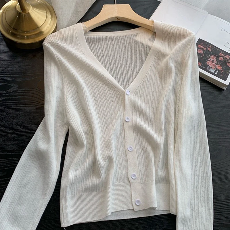 Cropped Boxy Button-Up Cardigan Sweater Women\'s Long Sleeve Plain Knitted Jacket Teen-girl Fall Winter Y2K 90s Outfit