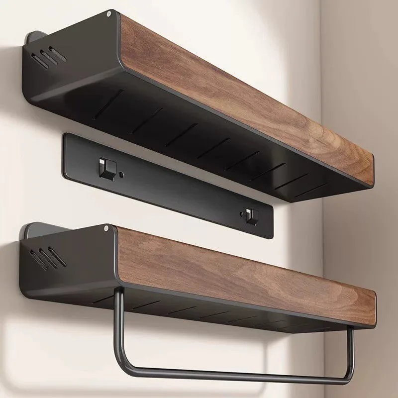 Wood Wall Storage Rack Multifunctional No Drill Spice Holder Cosmetic Toiletries Floating Storage Display Shelf Home Organizer