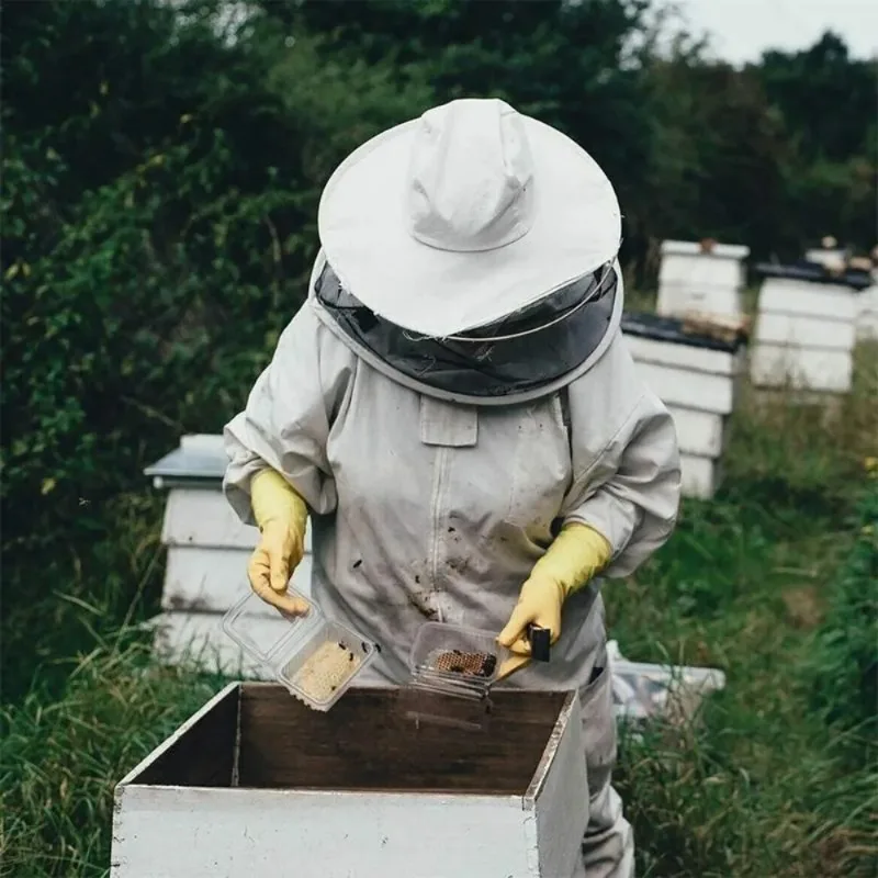 Professional Beekeeping Suit Breathable Anti-Bee Jumpsuit Bee Repellent Clothing with Veil Hood Hat, Elastic Cuff for Beekeepers