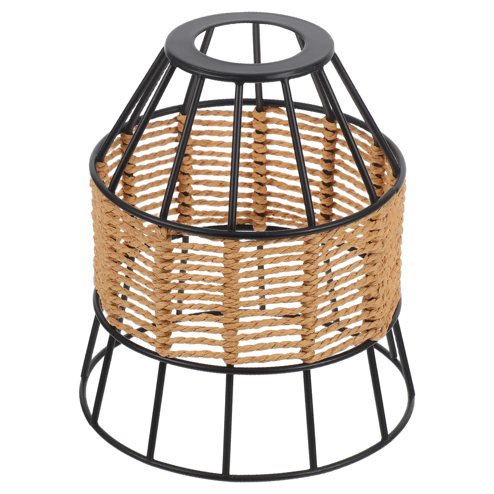 

Vintage Paper Rope Woven Lampshade Iron Wire Lamp Shade Replacement for Living Room E27 Pendant Light Cover Retro Lamp Shade