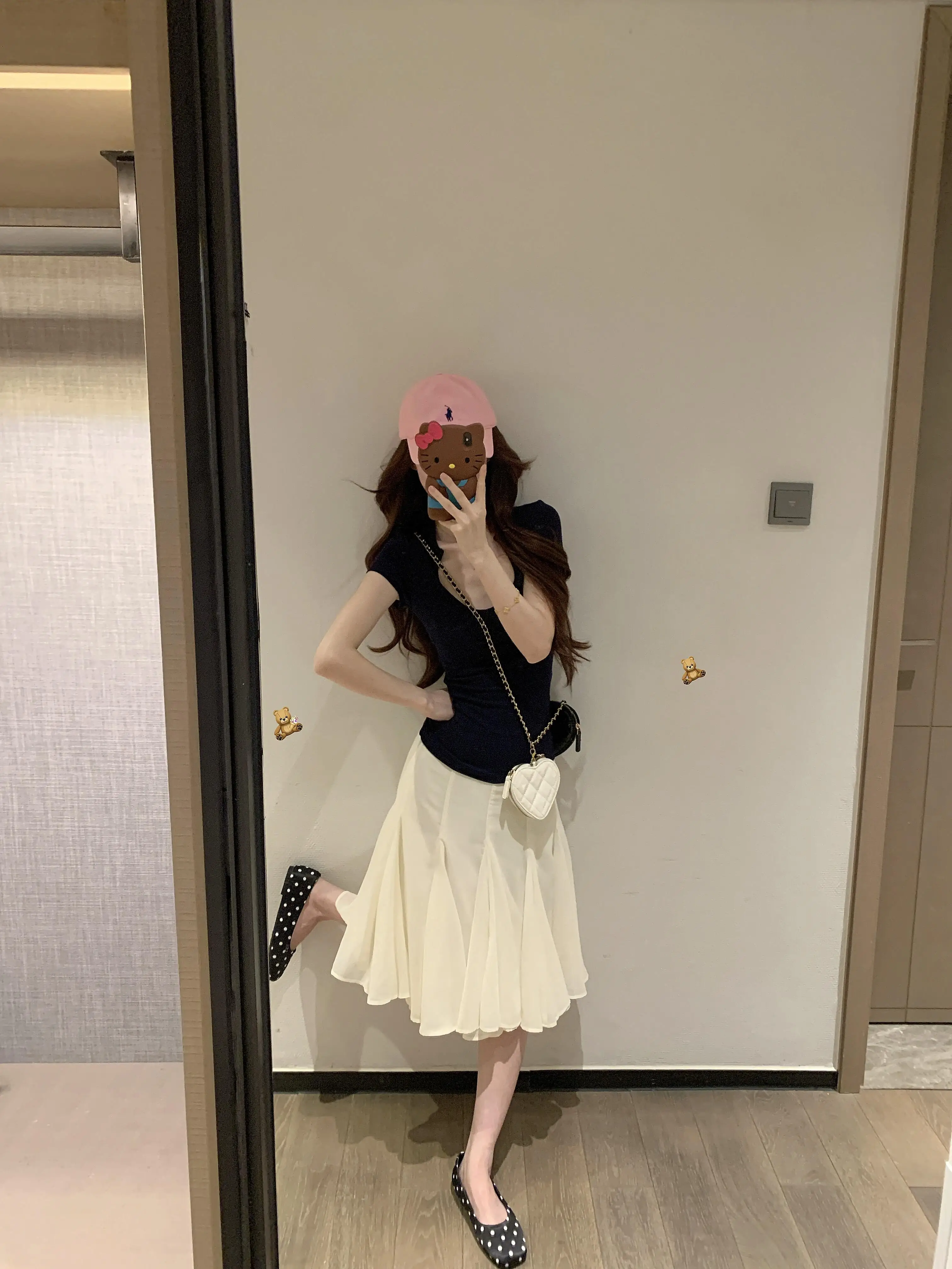 Cherry Blossom Moonlight Sonata Women's Midi Skirt Spring Summer New Style High Waist A-Line Gauze Skirt Casual Leisure
