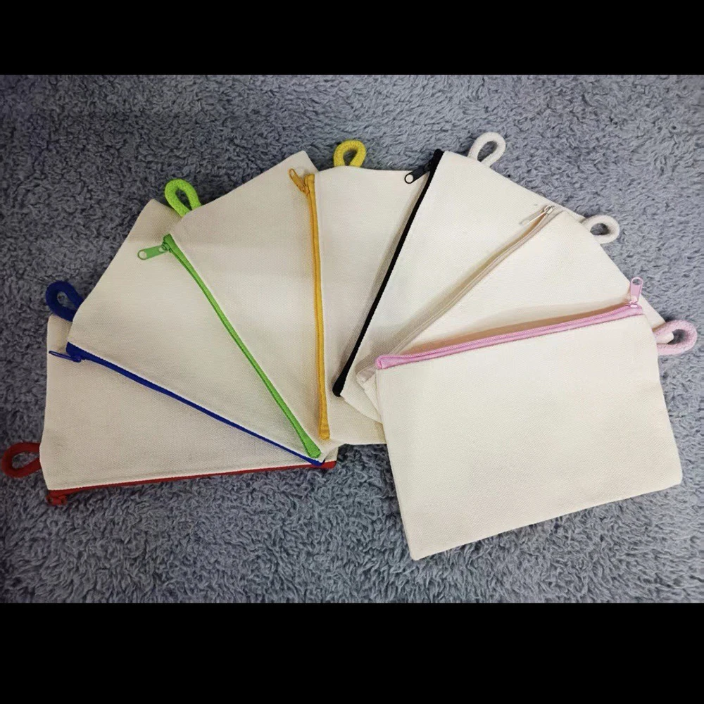 20pcs Makeup Bags DIY Blank Canvas Colorful Light Protable Short Pencil Bag  Mix Color 11*18cm