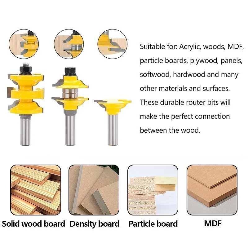 Entry Interior Tenon Door Router Bit Set 12mm Shank Door Cutter Serie Router Bit 3pcs Ogee Stacked Rail&Stile Wood Cutting Tool 