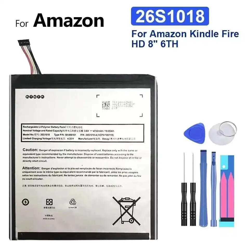 

4750mAh Tablet Battery 26S1018 For Amazon Kindle Fire HD 8" 6TH Gen PR53DC MC-28A8B8 Lightweight