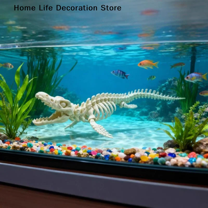 Realistic Dinosaur Skeleton Model Aquarium Decor Reptile Fossil Display Unique Desktop Ornament for Study Room Office Decoration