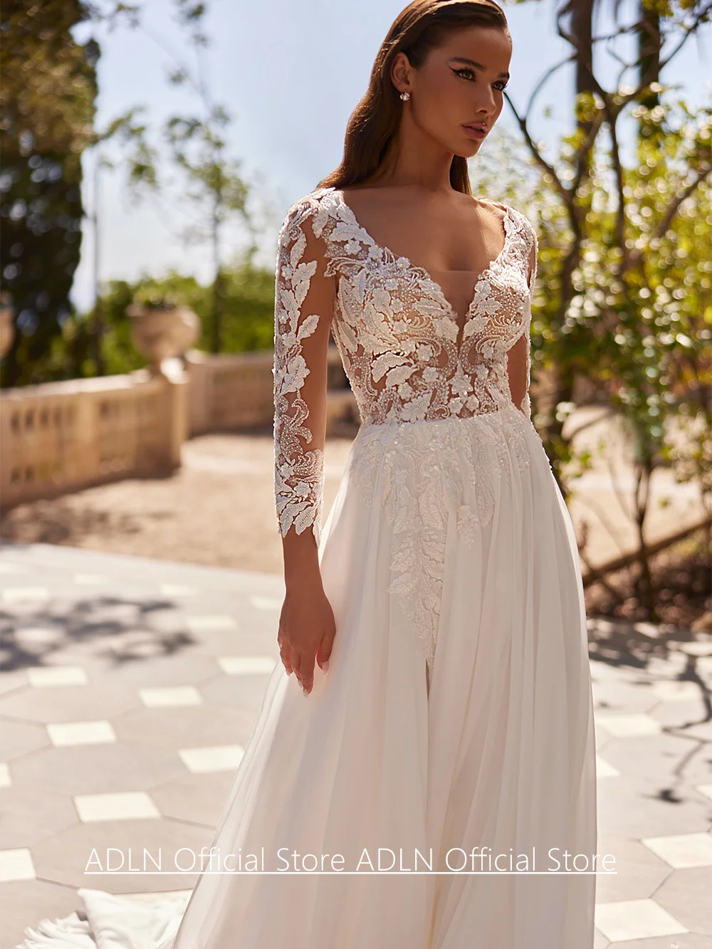 بوهو شاطئ فستان الزفاف Vestidos De Novia مخصص كم طويل الديكور زين الوهم الشيفون فستان زفاف الشق العالي