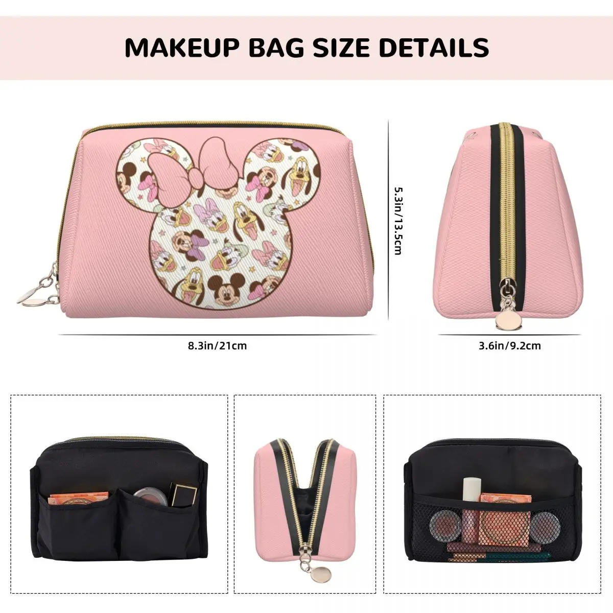 Cute Minnie Mouse Leather Makeup Bag for Girl Stylish Large Capacity Cosmetic Bags Accessories Women Zipper Beauty Toiletry