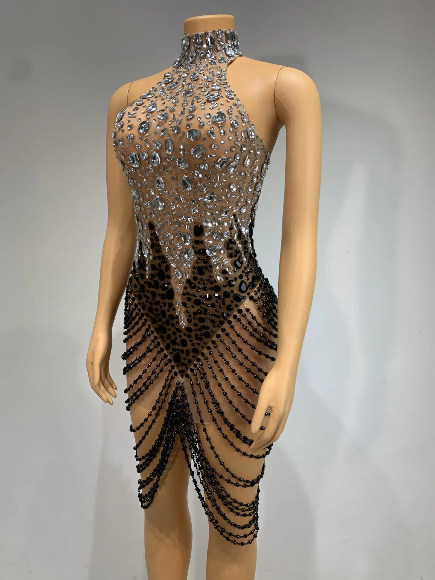 Robes de fête d'anniversaire sexy pour femmes, dos nu, strass, maille, moulante, mini robe, Club, Bar, Gogo, danseuse, chanteur, Costumes de scène