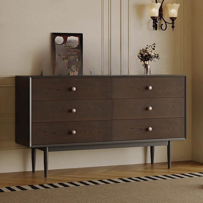 Medieval solid wood dining side cabinet, living room household large-capacity storage locker, bucket cabinet designer