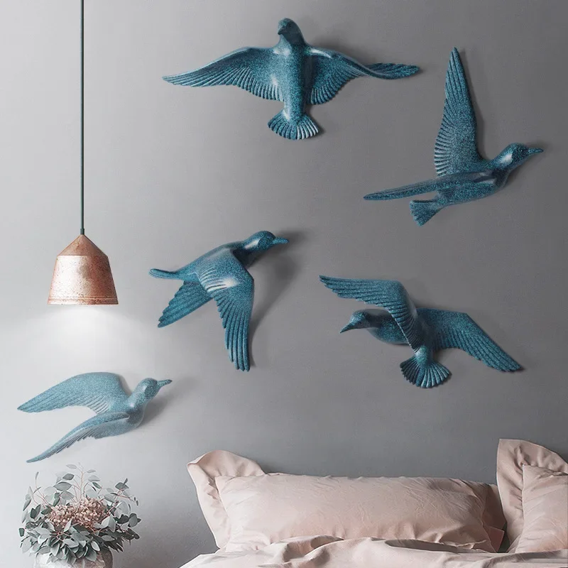 Europe Livingroom TV Background Wall Mural Decoration Crafts Wall Hanging Resin Bird Dove Wall 3D Decoration Sticker
