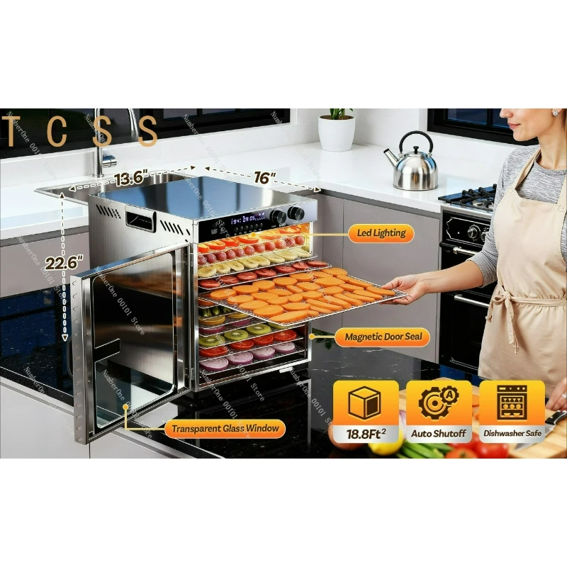 8‑Layer Food Dehydrator, Double Heat Insulation With 48H Timing Function, Dryer For Fruit, Vegetable And Jerky Making