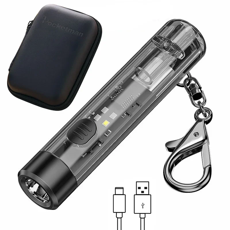 

Portable Keychain Flashlight USB Rechargeable Built-in Battery Powered Flashlights 7 Modes Super Bright Torch Keyring Accessory