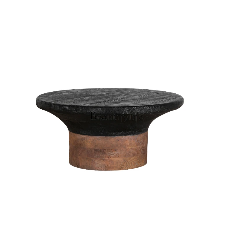 ls 18Wabi Sanfeng Round Charcoal-fired Log Coffee Table Homestay Retro Zen Tatami Solid Wood Small Table