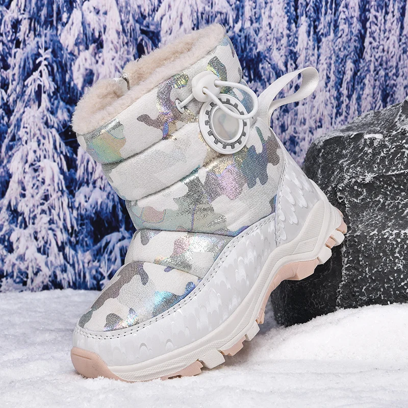 

Детские зимние ботинки, хлопковые кроссовки для девочек, модный дизайн, детская зимняя теплая походная обувь, непромокаемые прогулочные плюшевые ботильоны для девочек