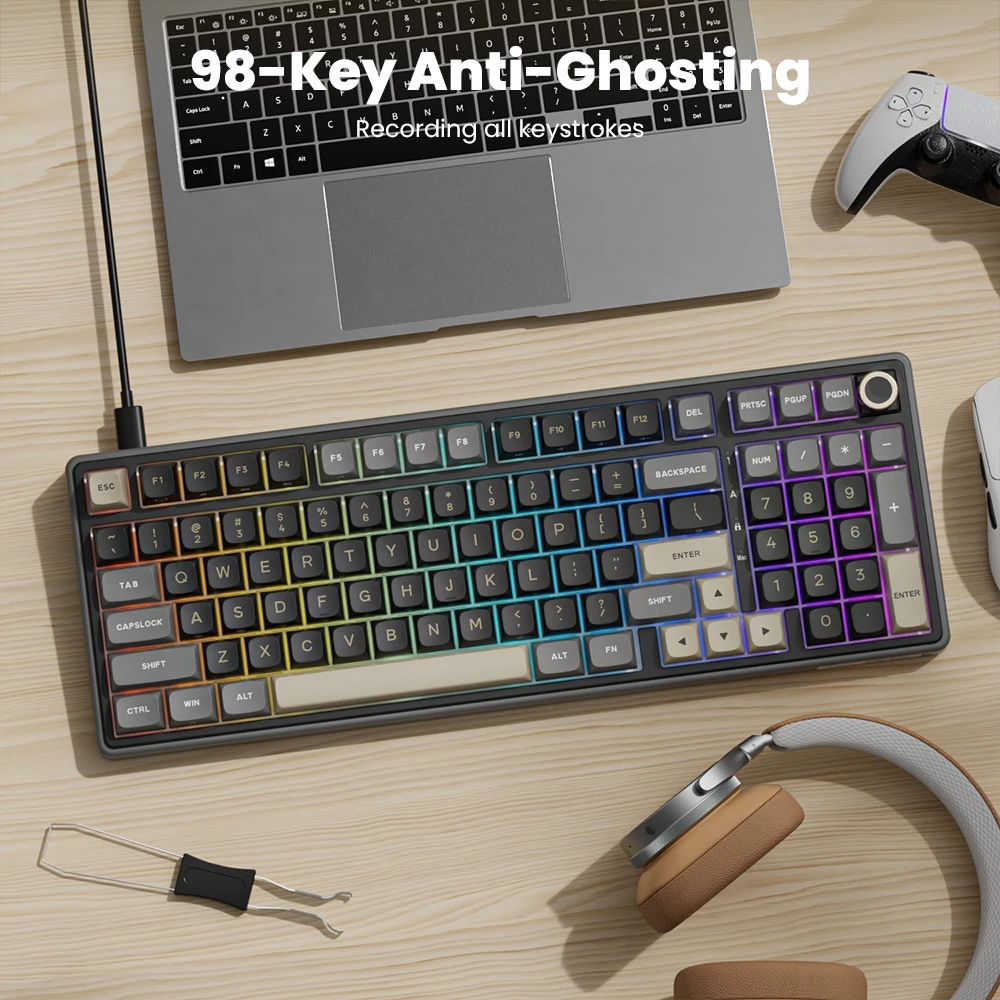 Teclado Mecánico Español RK ROYAL KLUDGE R98Pro con Cable, 98 Teclas, Keycaps PBT, Gasket, RGB, Perilla Metálica, Teclado Gamer Intercambiable en Caliente 5