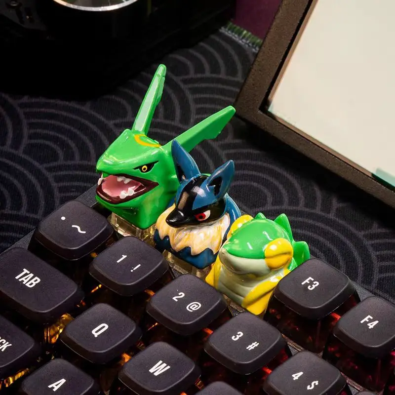 

Pokemon Anime Character Keycap Mechanical Keyboard Resin Stereoscopic Keycap Snivy Rayquaza Lucario