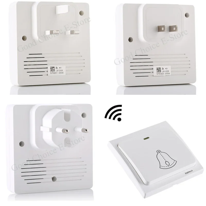 High-End Wireless Cordless Doorbell Remote Door Bell Chime Kit,No need battery,Waterproof, EU/US/UK Plug-in Receiver 85V-260V