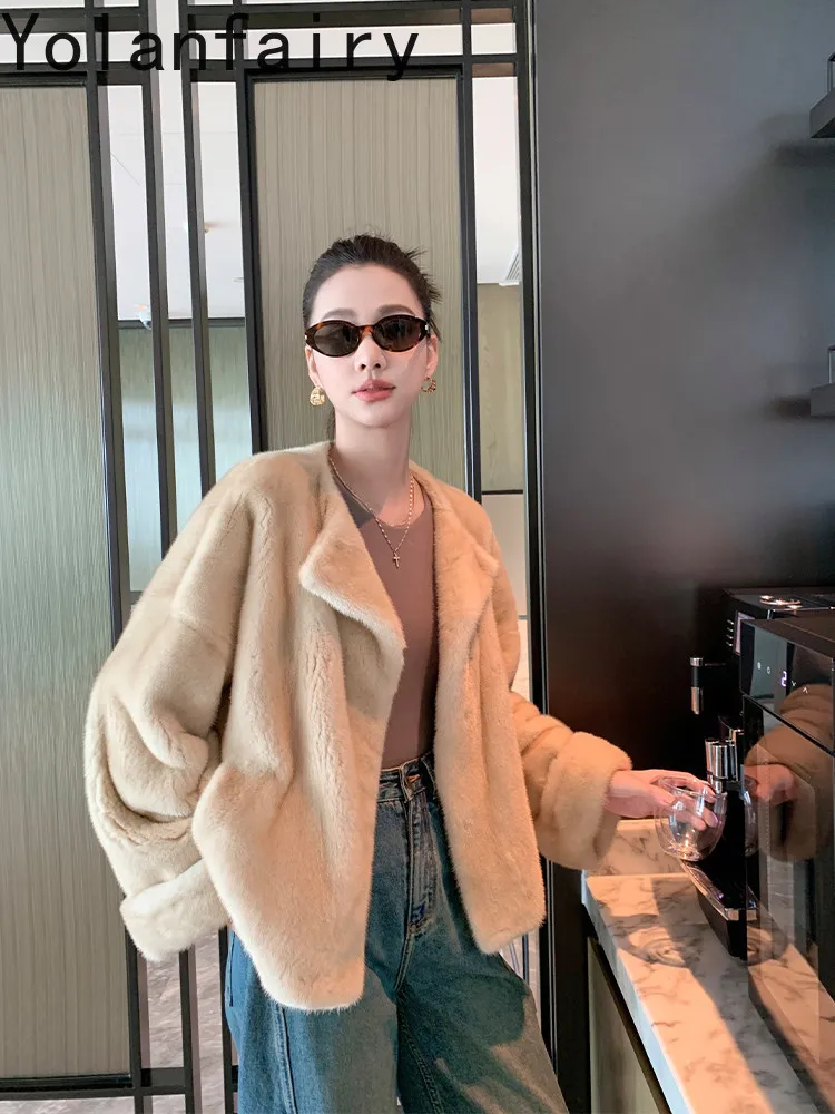 YOLANFAIRY Woman Real Velvet Coat Whole Mink Natural Coat Fur Luxury Jacket Full Pelt Mink 2026 Young and High-end Winter Coat