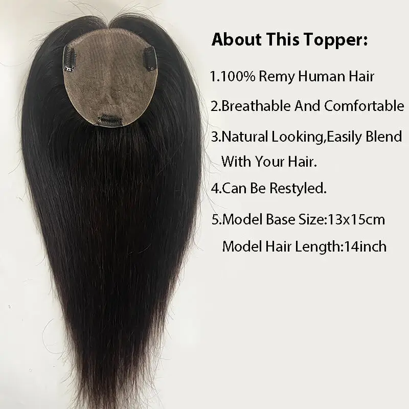 Topper per capelli lisci con Base in seta per le donne Topper per capelli umani Remy dall'aspetto naturale con clip sistemi di posticci traspiranti