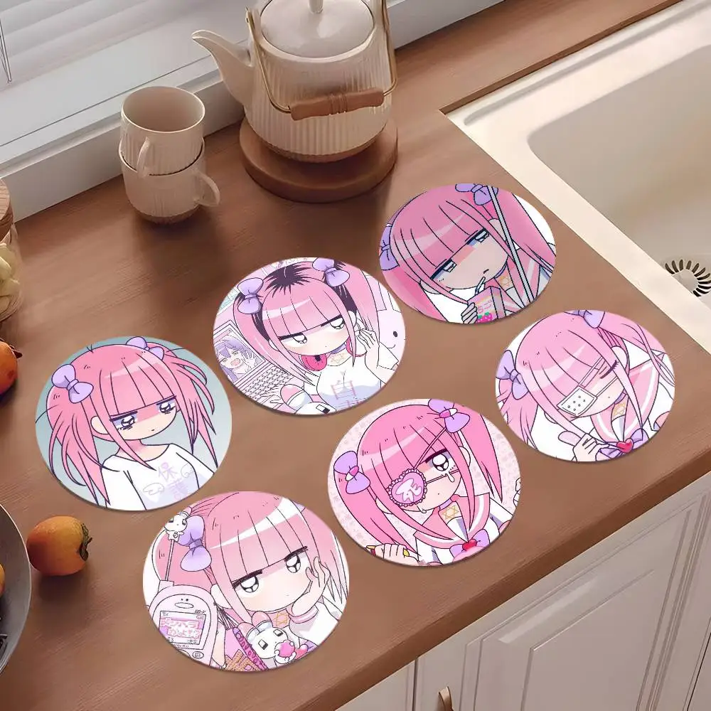 Posavasos con personajes de cómics de Menhera Chan, redondos de madera de 10 cm, adecuados para bebidas, té, café, hogar, regalo, vacaciones