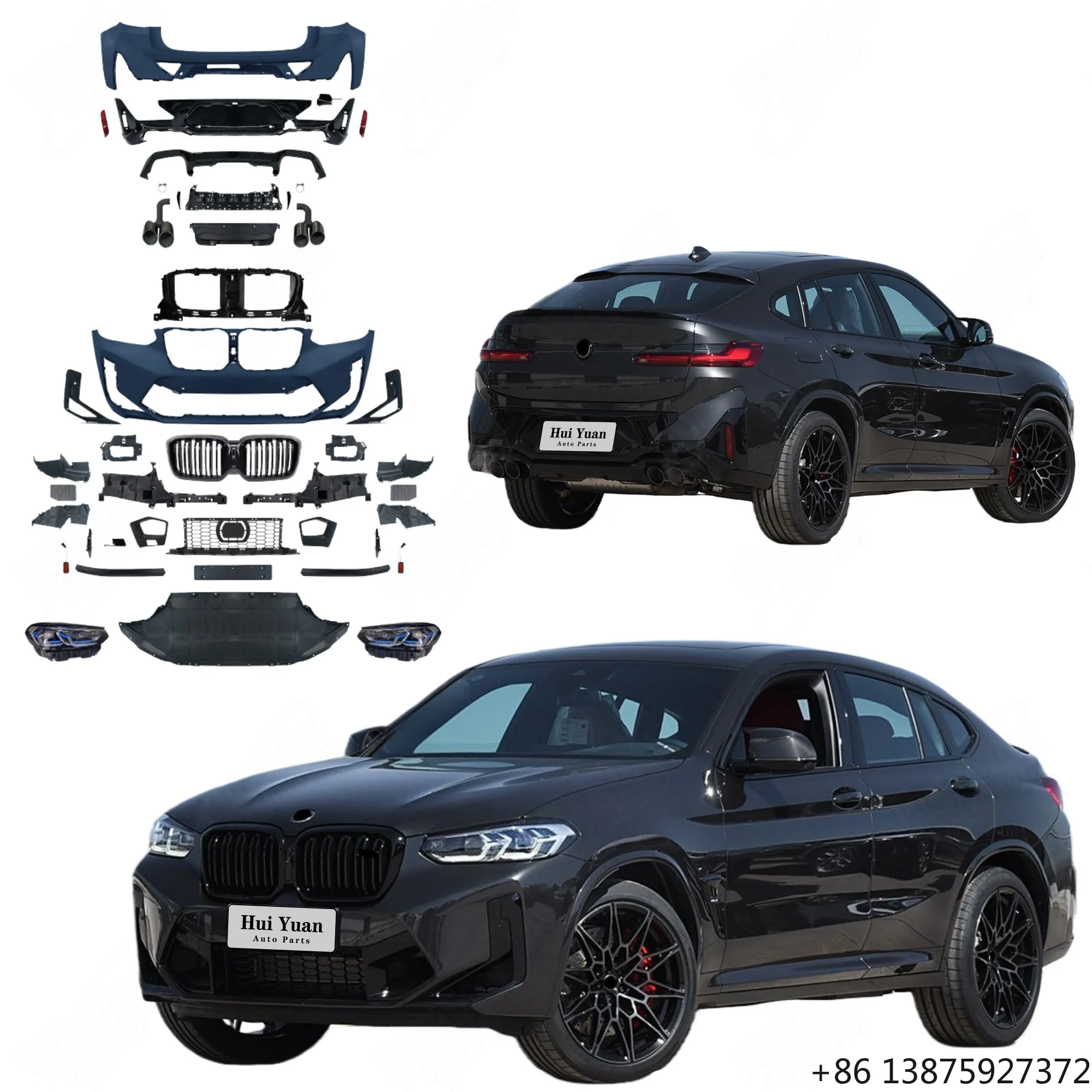 For X4-Series G02 2019 2020 2021 Update to 2019 F98 LCI X4M Model Front Bumper Rear Lip Exhaust Pipe Grille LED Lamps