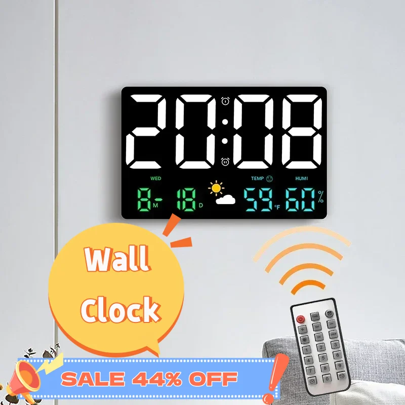 Rectangle LED Oversize Screen Alarm Clock Temperature Humidity Week Date Digital Display Wall Clock Days Countdown Timing Clocks