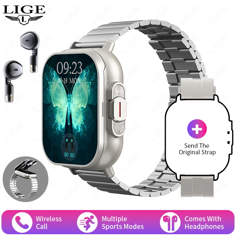 TWS 2-in-1 smartwatch-oortelefoon Sport Smart Watch Draadloos Bluetooth Bellen Gezondheidsmonitor Fitness Record-horloges met headset