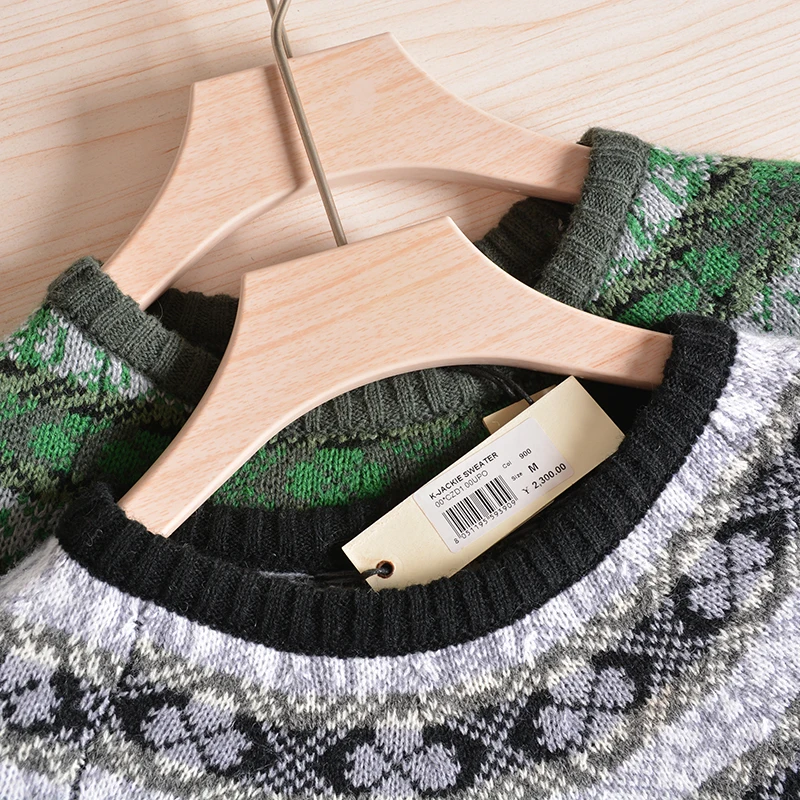

Fashionable Knitted Wool Sweater Calfskin Men's Autumn Winter Casual Style round Neck Long Sleeve Geometric Patterned