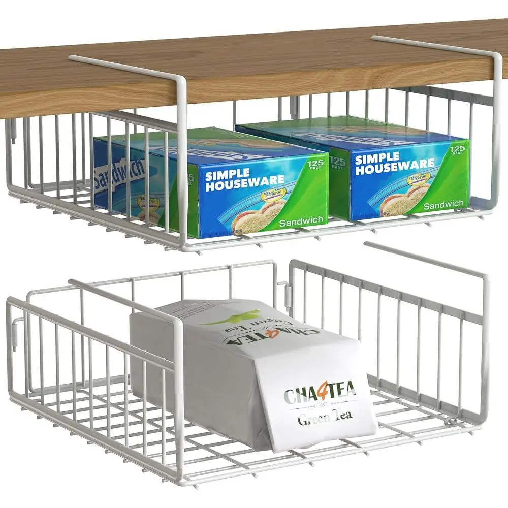 

Dual-Layer Wire Metal Storage Organizer for Kitchen, Pantry, Closet, and Office - Space-Saving, No Assembly Needed