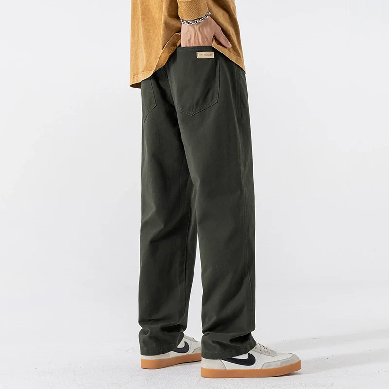 カーキ カジュアルパンツ メンズ 春秋 純綿 ストレートパンツ ルーズ ワイドレッグパンツ ファッションボトムス XXXXL