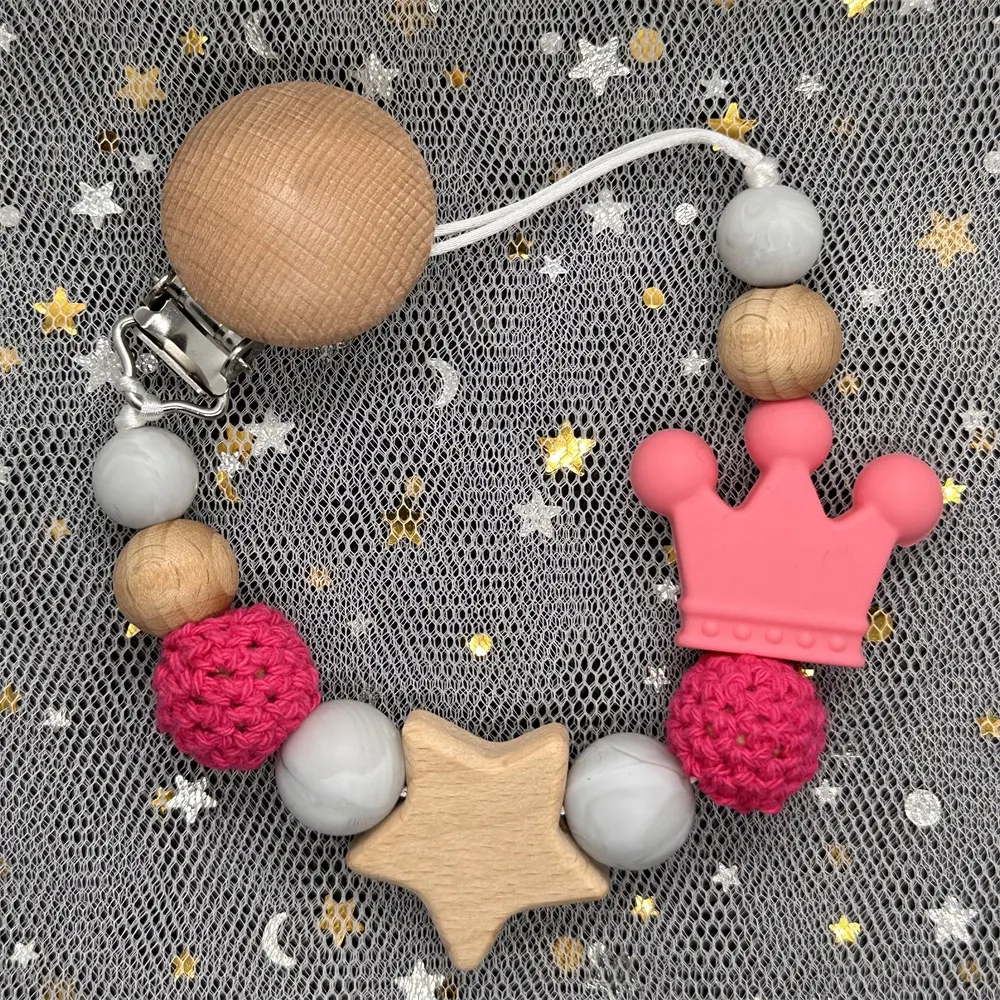 Custom Personalized Name Baby Pacifier Clip Bear Pacifier Chain Holder for Baby Teething Soother Chew Toy Food Grade Dummy Clips