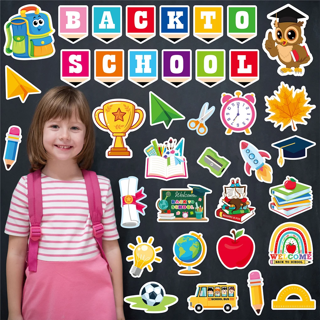 مجموعة لوحة إعلانات لموسم افتتاح المدرسة وملصقات حائط مزخرفة وقواطع ملهمة ملونة 53/88 قطعة