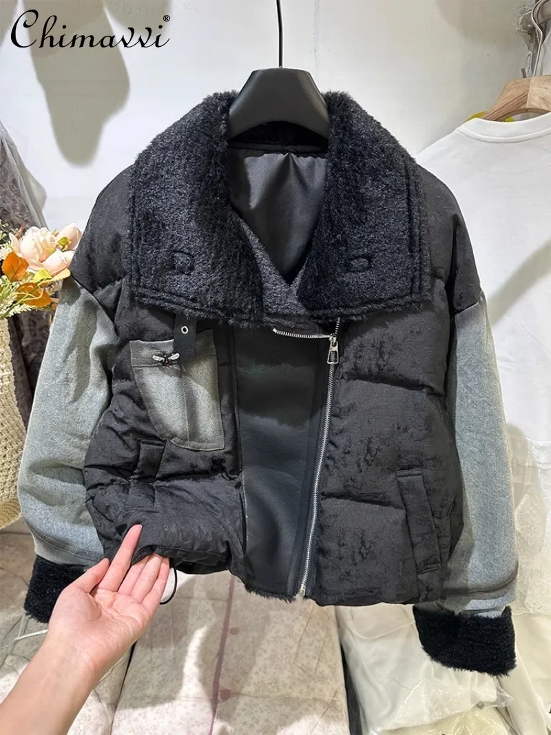 

2024 Winter New Korean Version of High-end Fur Collar Fashion Versatile Denim Top White Duck Down Locomotive Jacket For Women