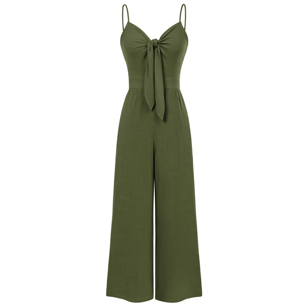 Zexxxy Women Jumpsuit Summer New Spaghetti Straps V-Neck Knotted Bodice Ankle Playsuit Fashion Casual Straight Jumpsuits