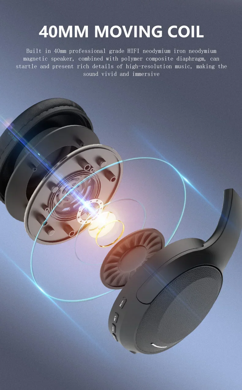 Drahtlose TV-Kopfhörer, Bluetooth 5.0, USB-Adapter, Stereo-Headset, faltbare Helm-Ohrhörer mit Mikrofon für Samsung TV PC Musik – Detail 8