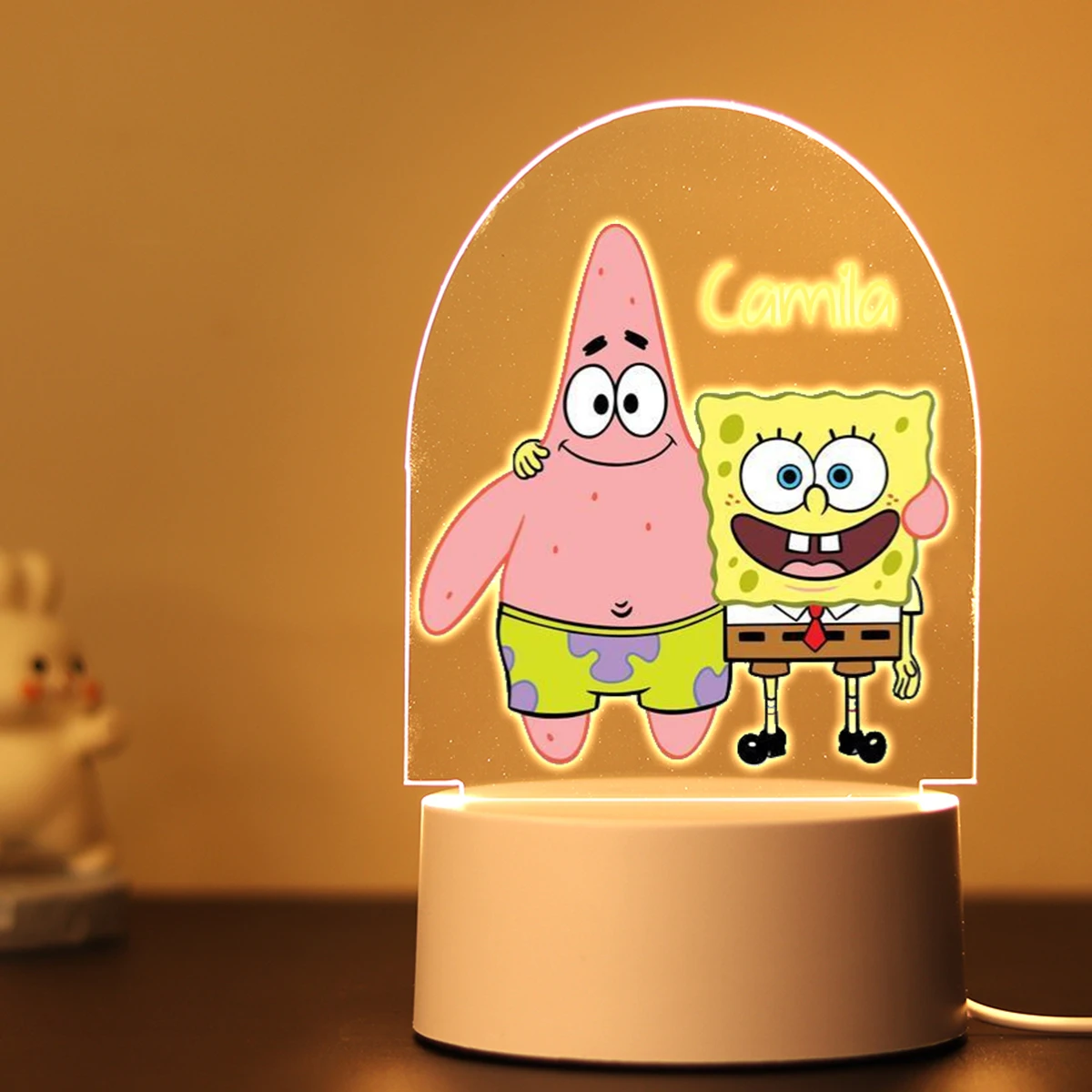 Hete Verkoop Janpan Cartoon Bob Aangepaste Naam 3d Led Arcylic Nachtlampje Kinderverjaardag 2024 Nieuwjaar Cadeau Voor Slaapkamerdecoratie