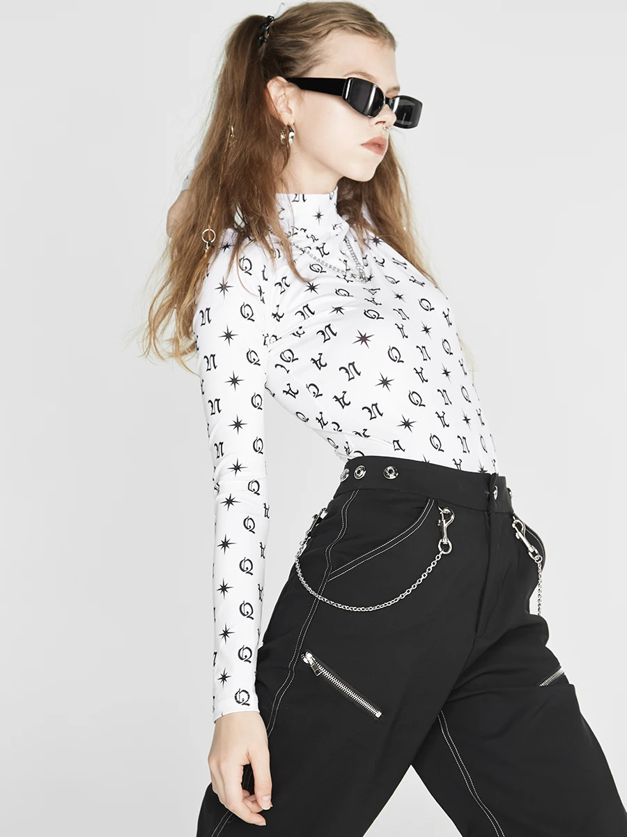 

Digital Printing Slim Fit Long Sve Base irt Bla White Two Colors Elastic T-irt Street Sle Polyester Fabric Regular...