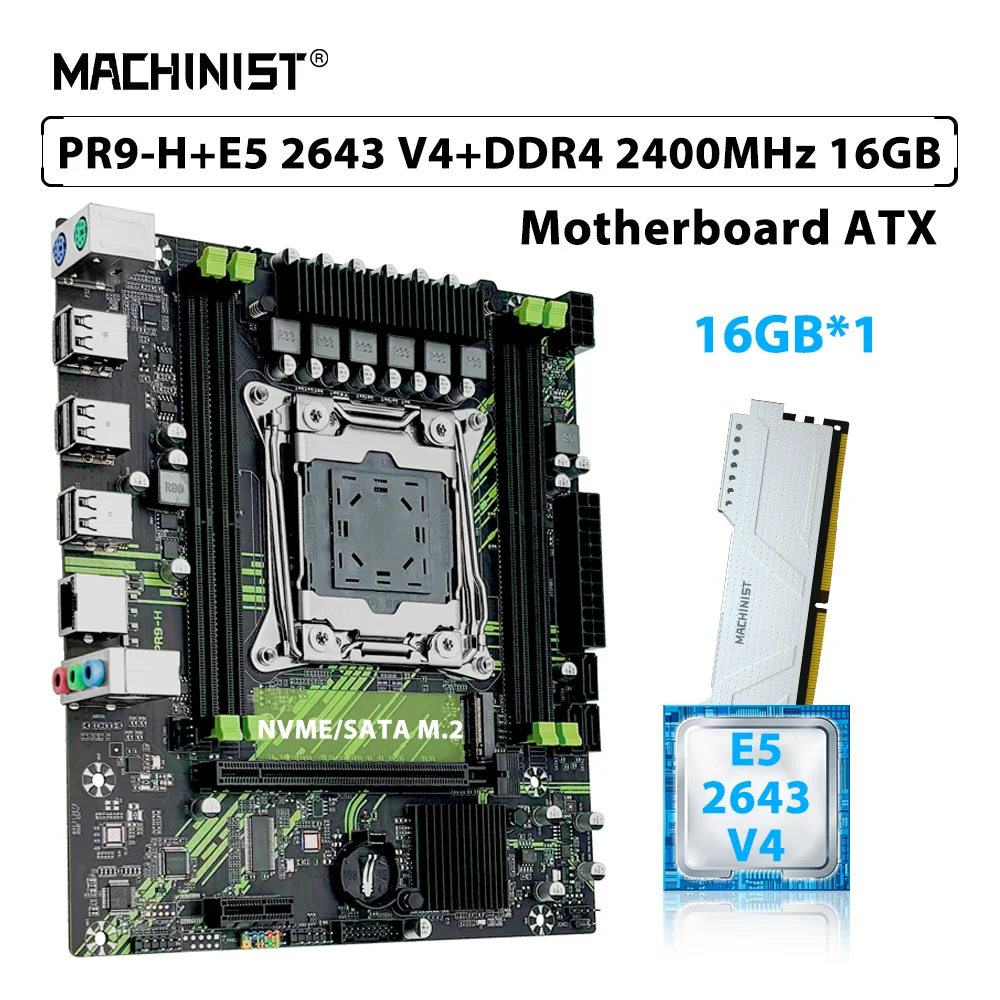 MACHINIST X99 PR9-H Motherboard Combo LGA 2011-3 Xeon Kit E5 2643 V4 CPU DDR4 ECC 16GB Memory 2400MHz RAM NVME USB 3.0 M.2 SATA