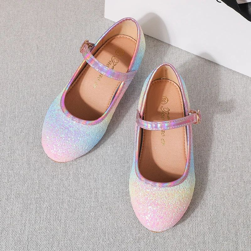 2023 Latest Girls' Mary Jane Shoes Princess High Heel Kids Leather Shoes Sequined Seven Color Children's Dance Wedding Shoes