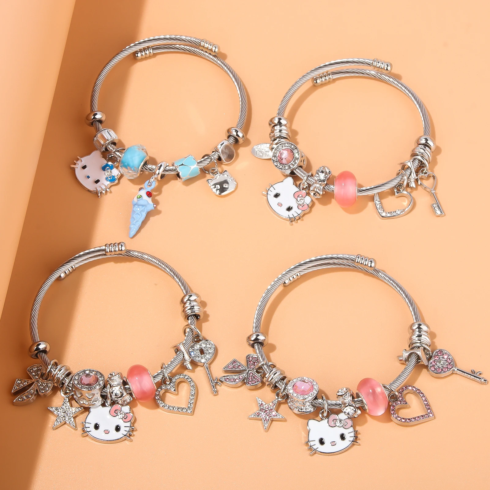 Cute Girl Sanrio Pink Hello Kitty Colorful Enamel Bracelet Pendant Detachable DIY Bracelet Cosplay Props Gift For Women Jewelry