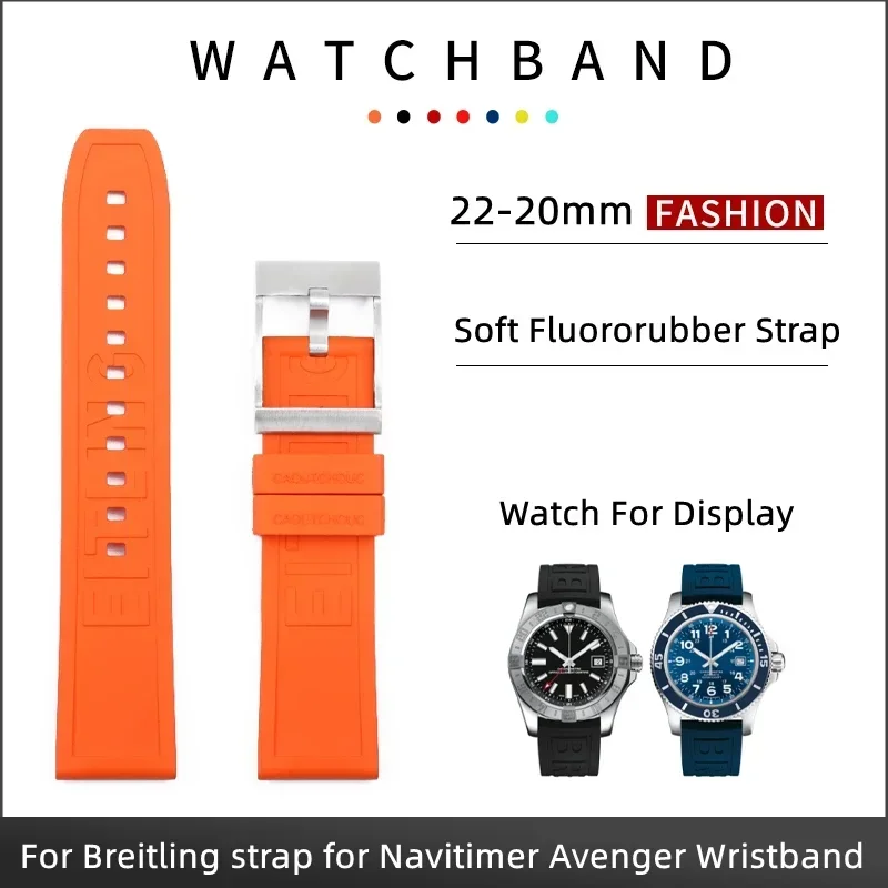 22mm Soft Nature FKM Fluoro Rubber High Quality WatchBand Fit For Breitling Strap For Avenger Navitimer Flat End Wristband