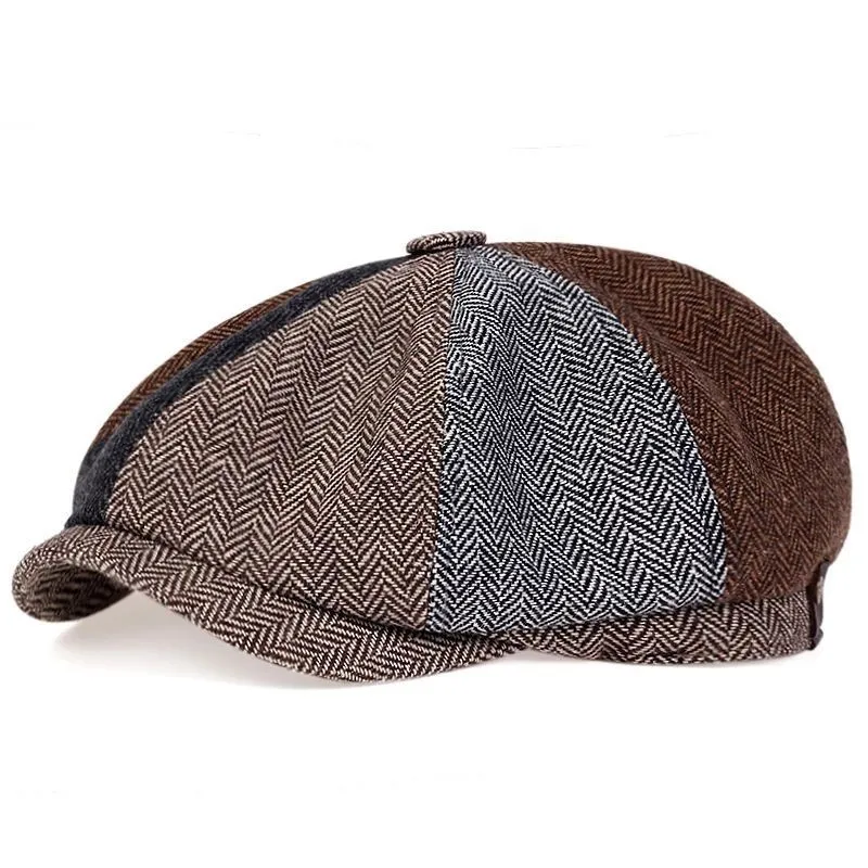 New Men's Tweed British Newsboy Hat Herringbone Gatsby Hat Street Hats Octagonal Brim Hat Four Seasons Hip Hop Beret Painter Hat image 6