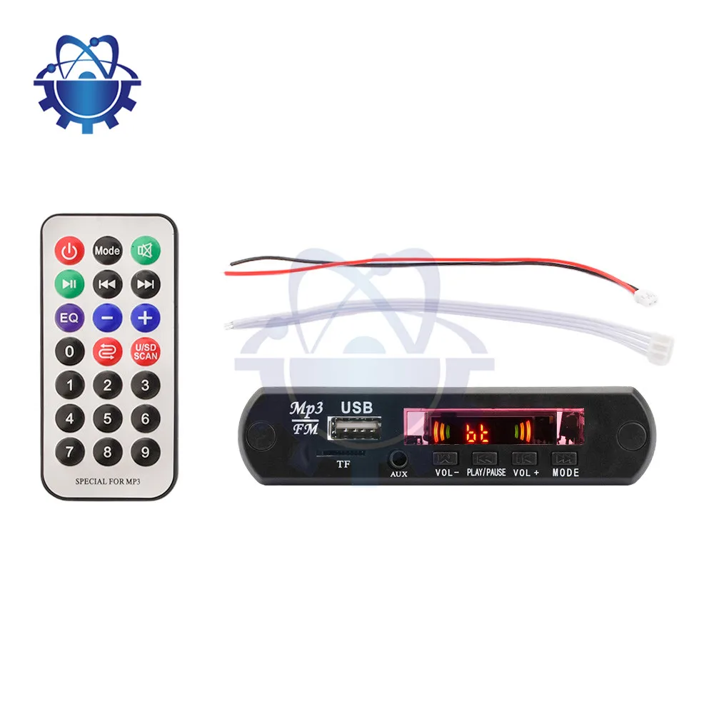 Carro MP3 Player Decodificador Board, FM Bluetooth Amplificador, Placa de Som, Controle Remoto, Suporte FM, TF, Módulo de Gravação USB