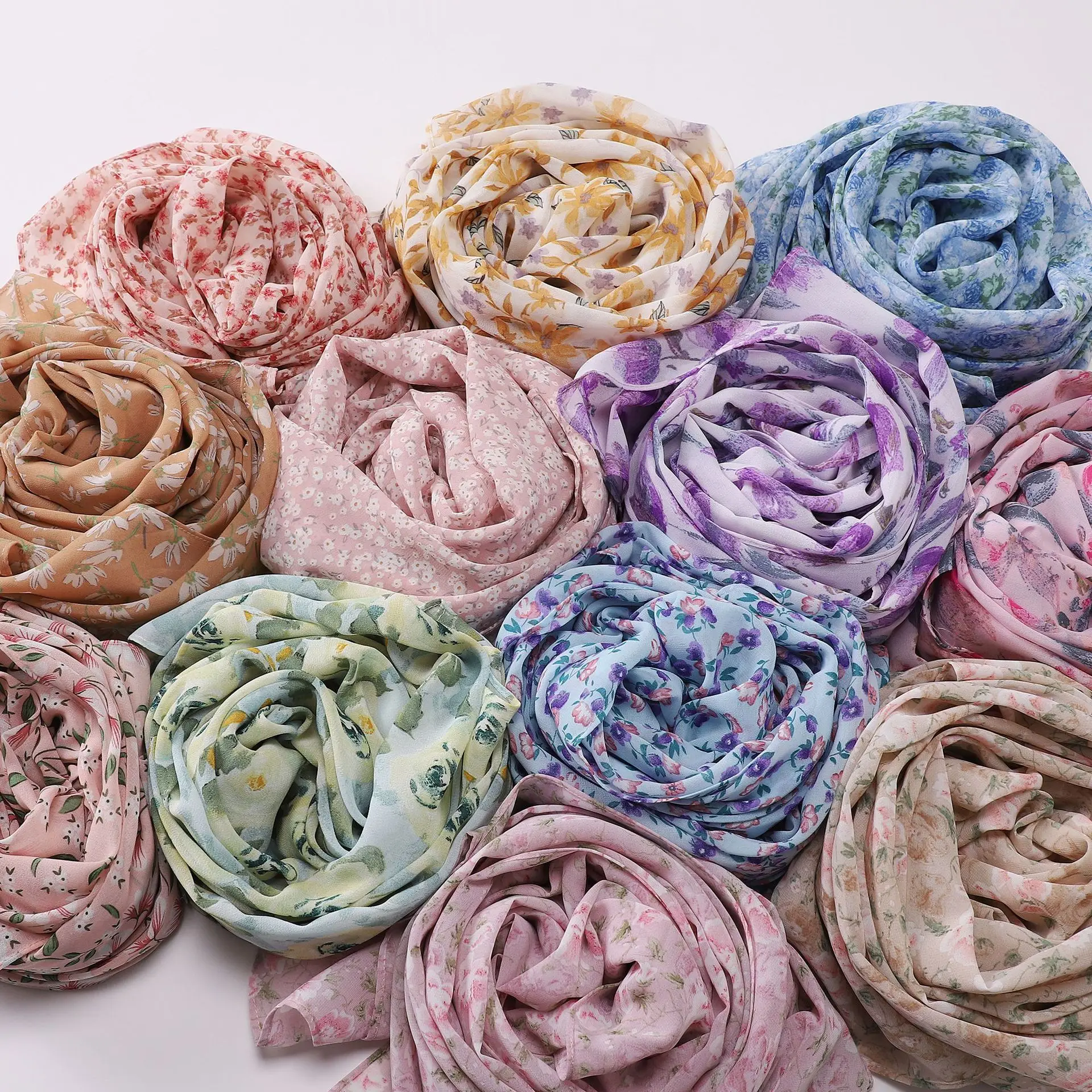 Nuova stampa floreale in chiffon Hiajb stampato sciarpa hijab foulard velo pittura a olio stile hijab per le donne turbante regali islamici