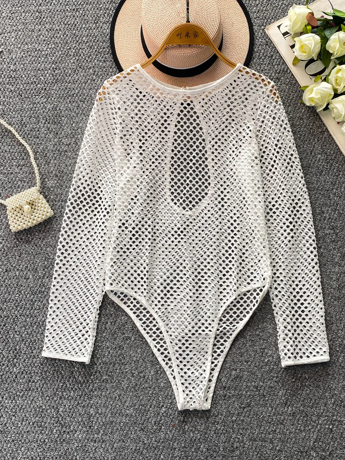 Sexy Hollow out round Neck  Swimsuit Women's Summer Outerwear Design Unique White Swimwear Fashionable Commute